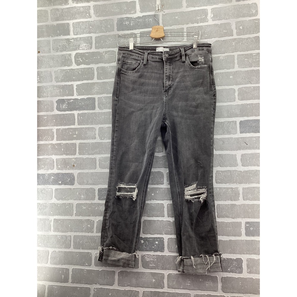 Vervet Los Angeles High Rise Distressed Straight Leg Jeans Washed Black VT1172